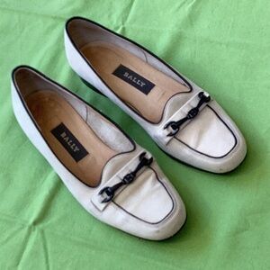 Bally suede cream Loafers, formal black buckle & trim